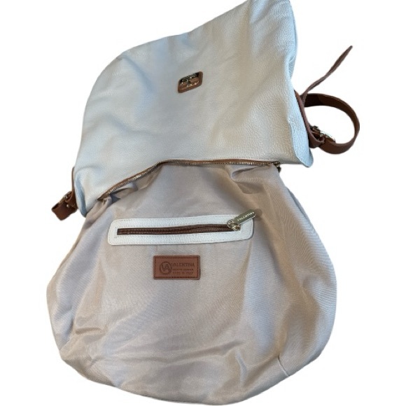 Valentina Italian Pebbled Leather Cream White Hobo Shoulder Bag Adjustable Strap - Picture 5 of 11